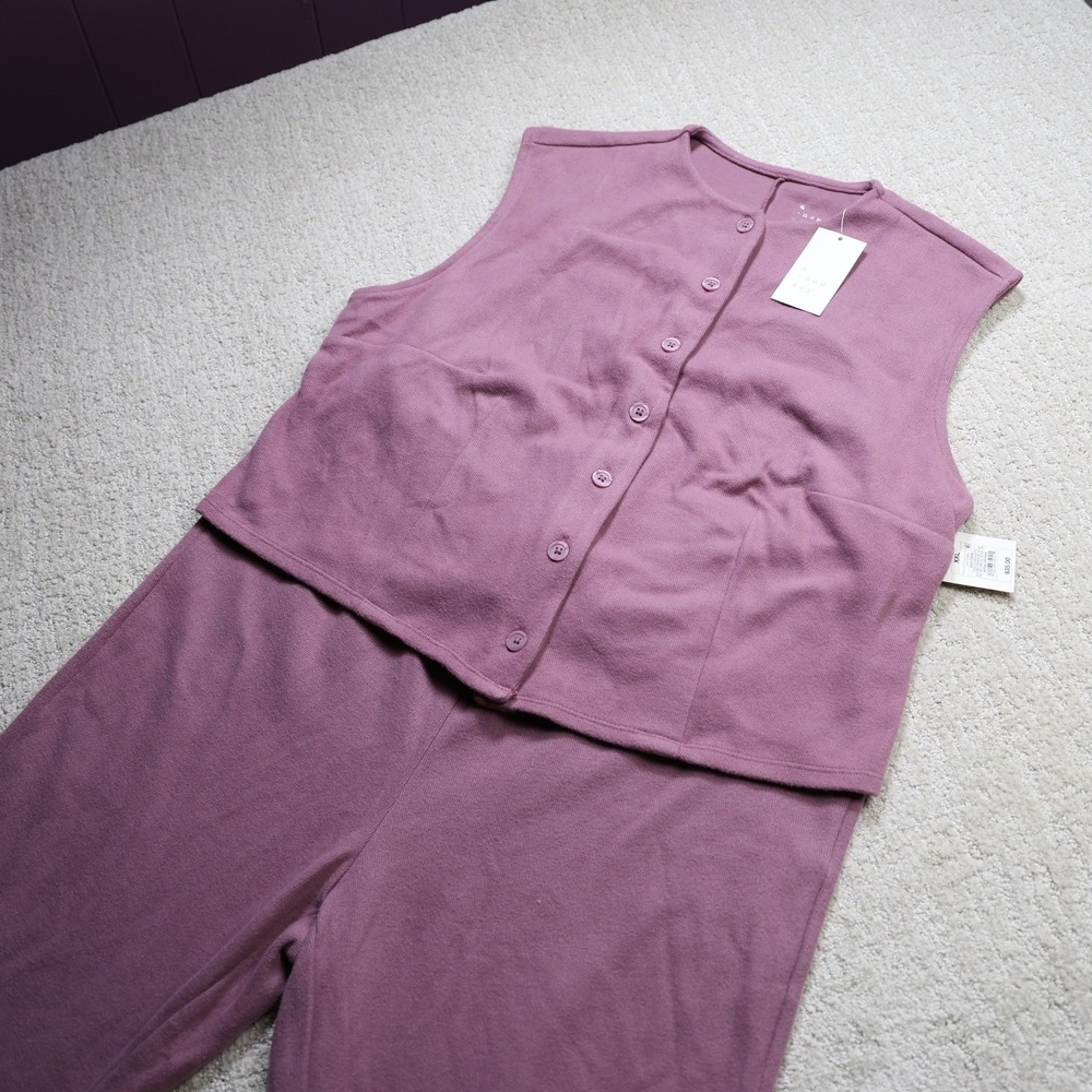 A New Day Mauve Knit Vest and Wide Leg Pants Set XXL NWT